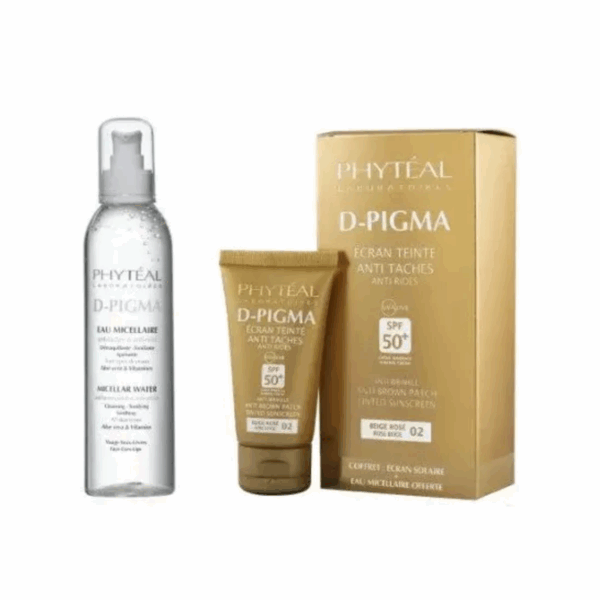 PHYTÉAL D‑PIGMA écran teinté anti‑taches SPF 50+ – Teinte 02 Beige Rosé(50 ml seul) +Eau Micellaire offerte