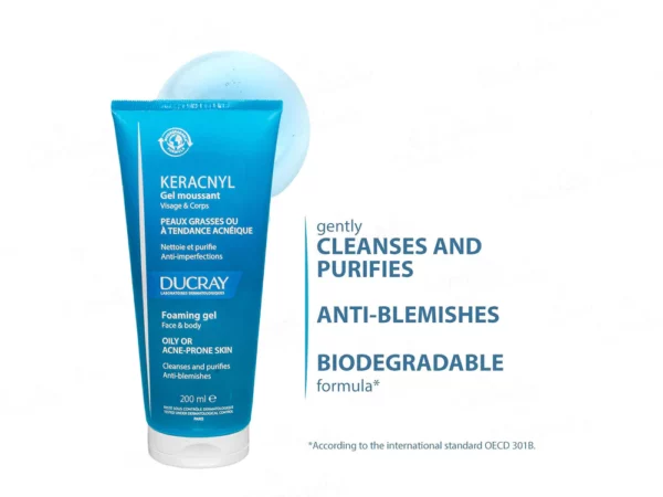 Ducray Keracnyl Gel Moussant 200 ml peaux grasses ou a tendance acnéique