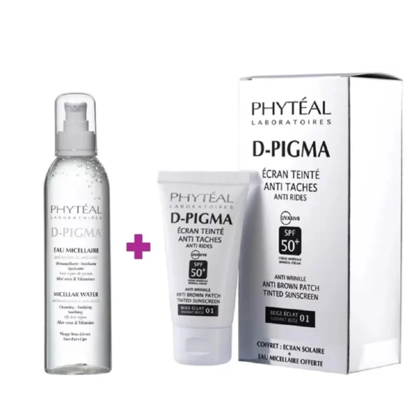 PHYTÉAL D‑PIGMA écran teinté SPF 50+ Teinte 01 « Beige Éclat » (50 ml + eau micellaire 150 ml offerte)