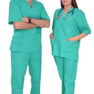 l’ensemble médical d’urgence (femme  et homme — couleur vert  cazaq)